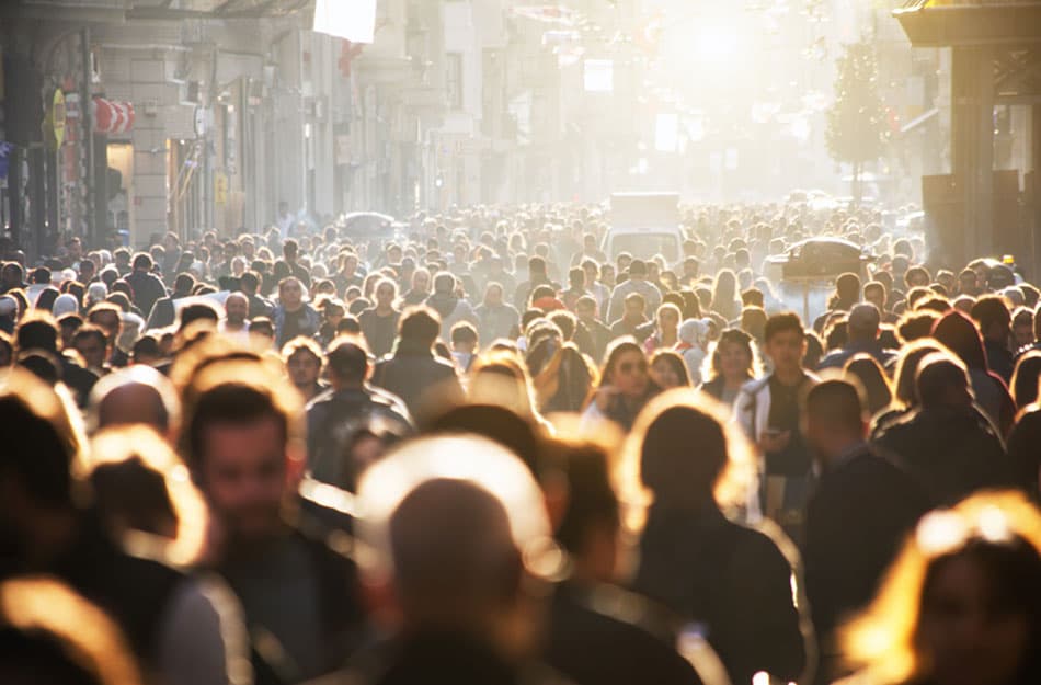 Crowd in sunlight